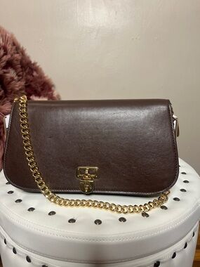 Ralph Lauren Brown Leather Shoulder Bag with Gold Chain